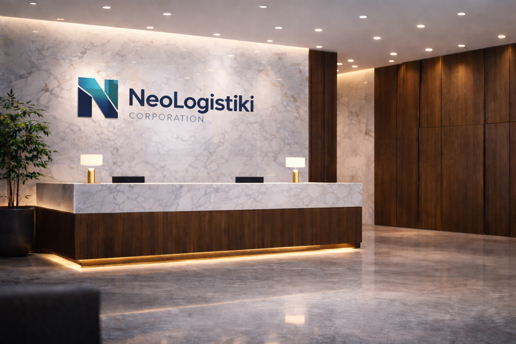 NeoLogistiki reception logo wall